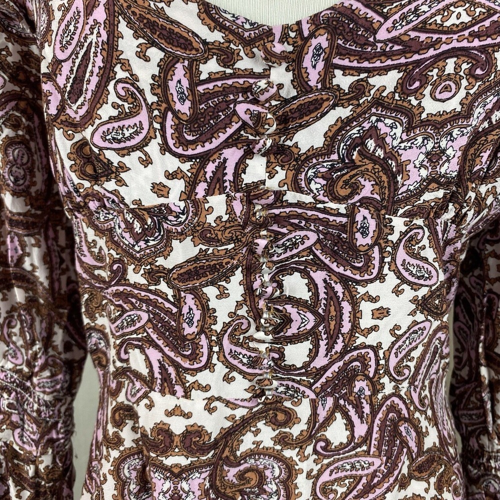 For Love & Lemons Women's Large Mini Dress Georgi Babydoll Paisley Ruffle - Picture 3 of 9